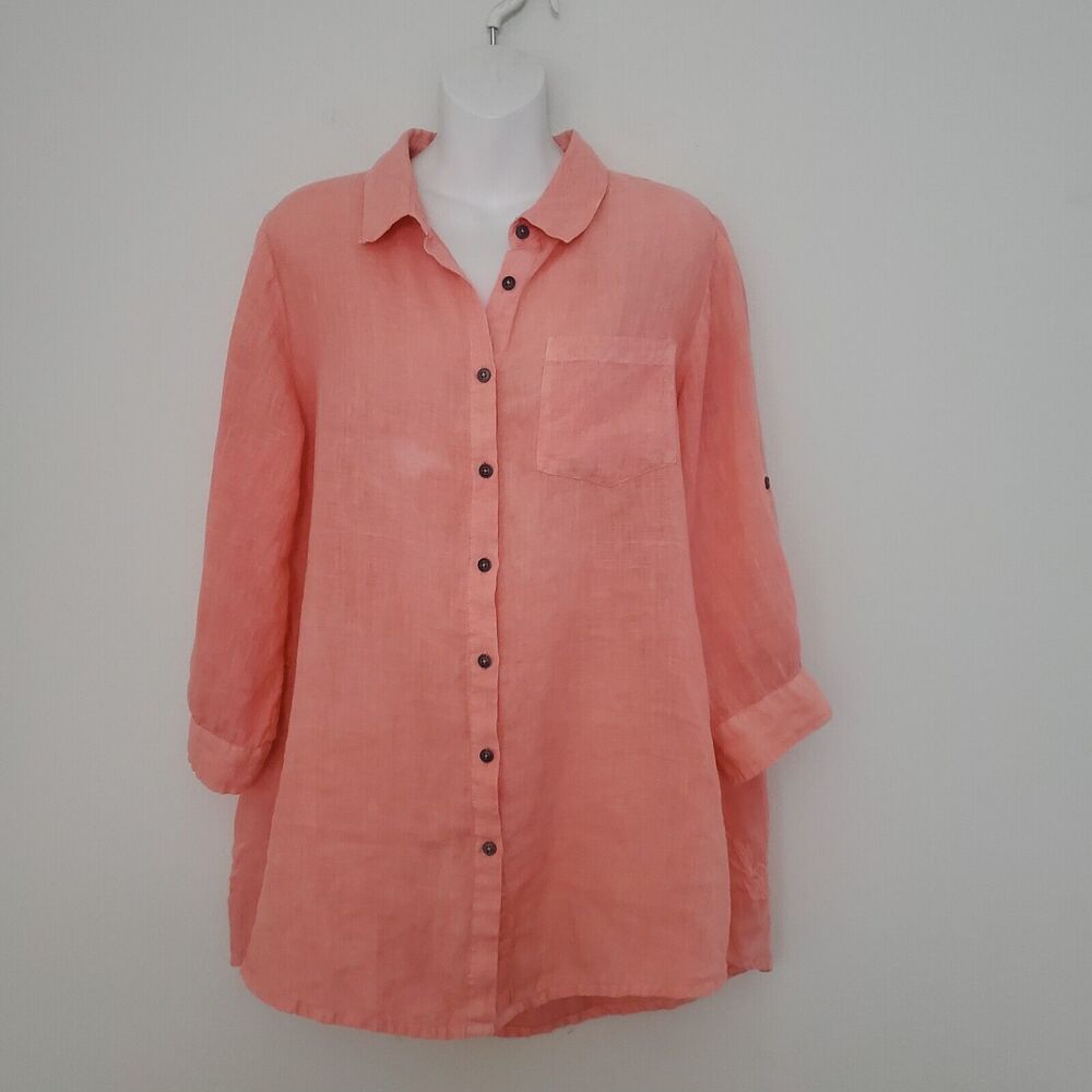 Kyla Seo Athleta Top Women's Large Orange Linen Floral Embroidered Tunic Beach